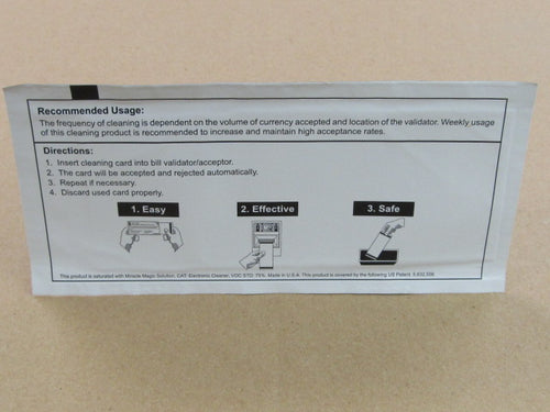 BILL ACCEPTOR CLEANING CARD WONDER CARD